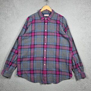 Thomas Pink Flannel Shirt Mens Size XL Gray Magenta Brushed Casual Fit Button Dw